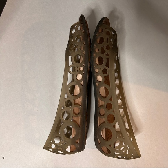 Crocs Adrian Women's Size 8 Ballet Brown Jelly flats slip-on Laser cut peep toe - Picture 4 of 7